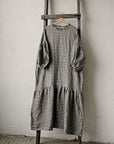 Grey Gingham Ruffle Kimono Linen Dress