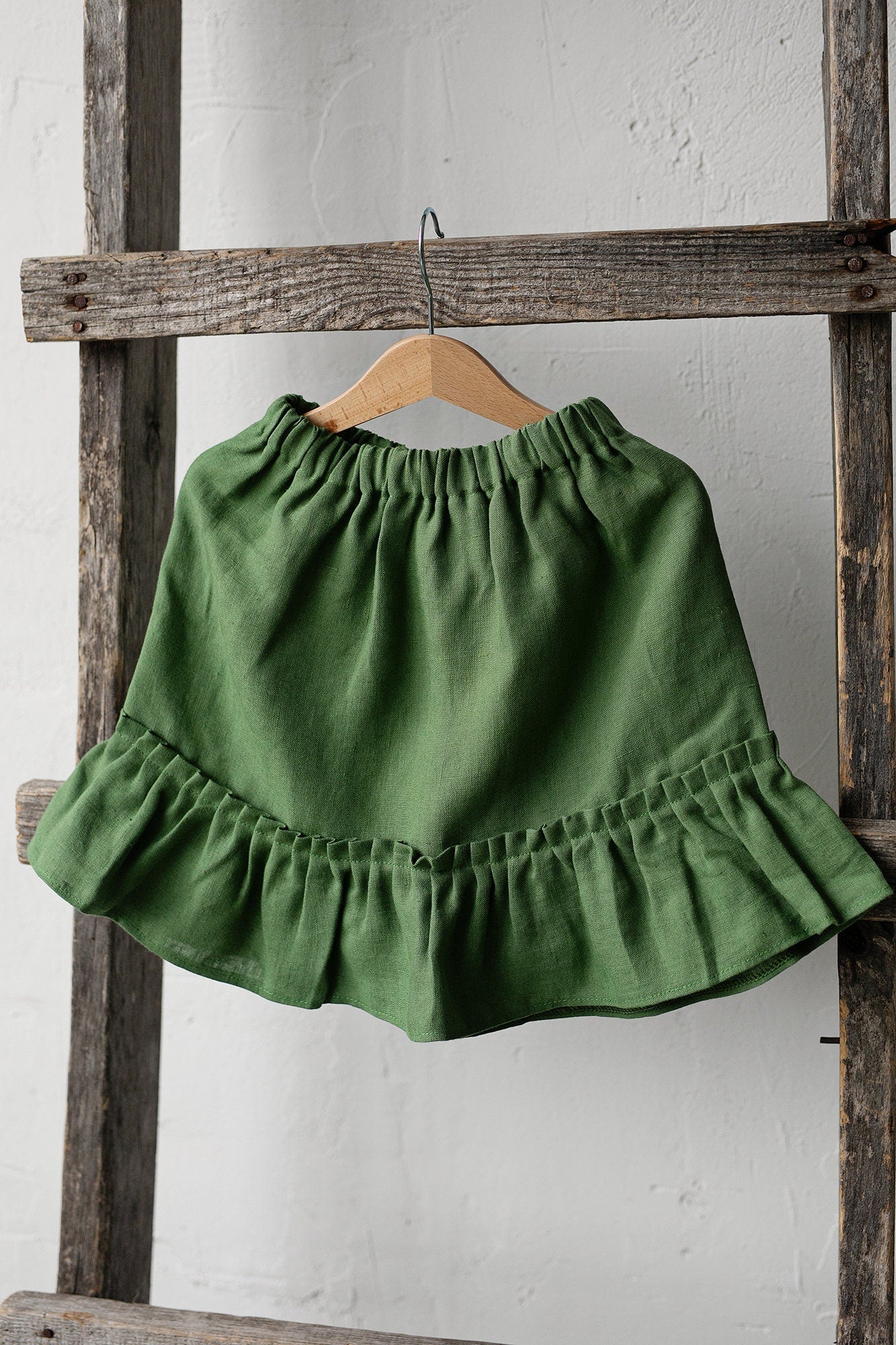 Apple Green Ruffle Linen Skirt