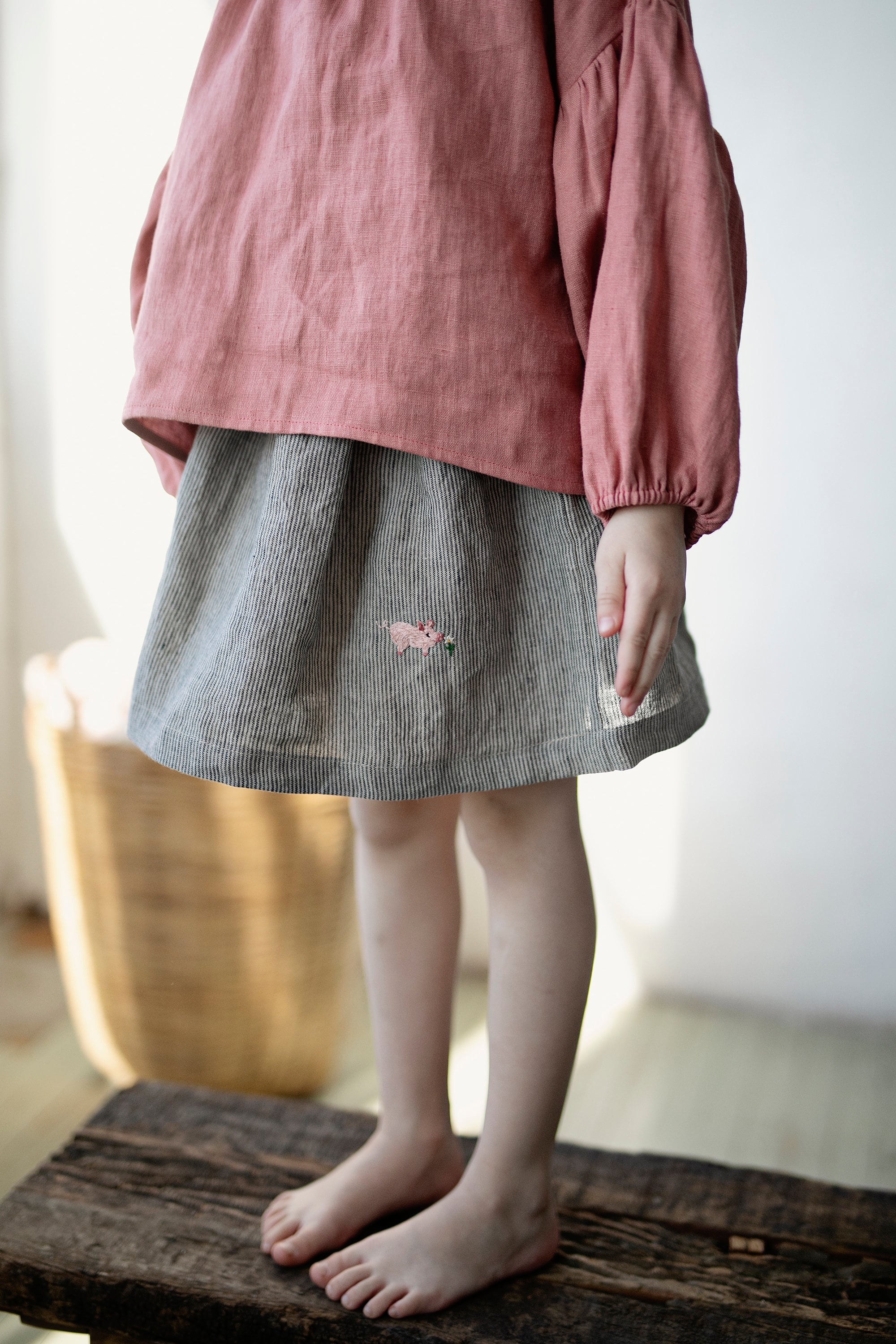 B&amp;W Stripe Midi Linen Skirt