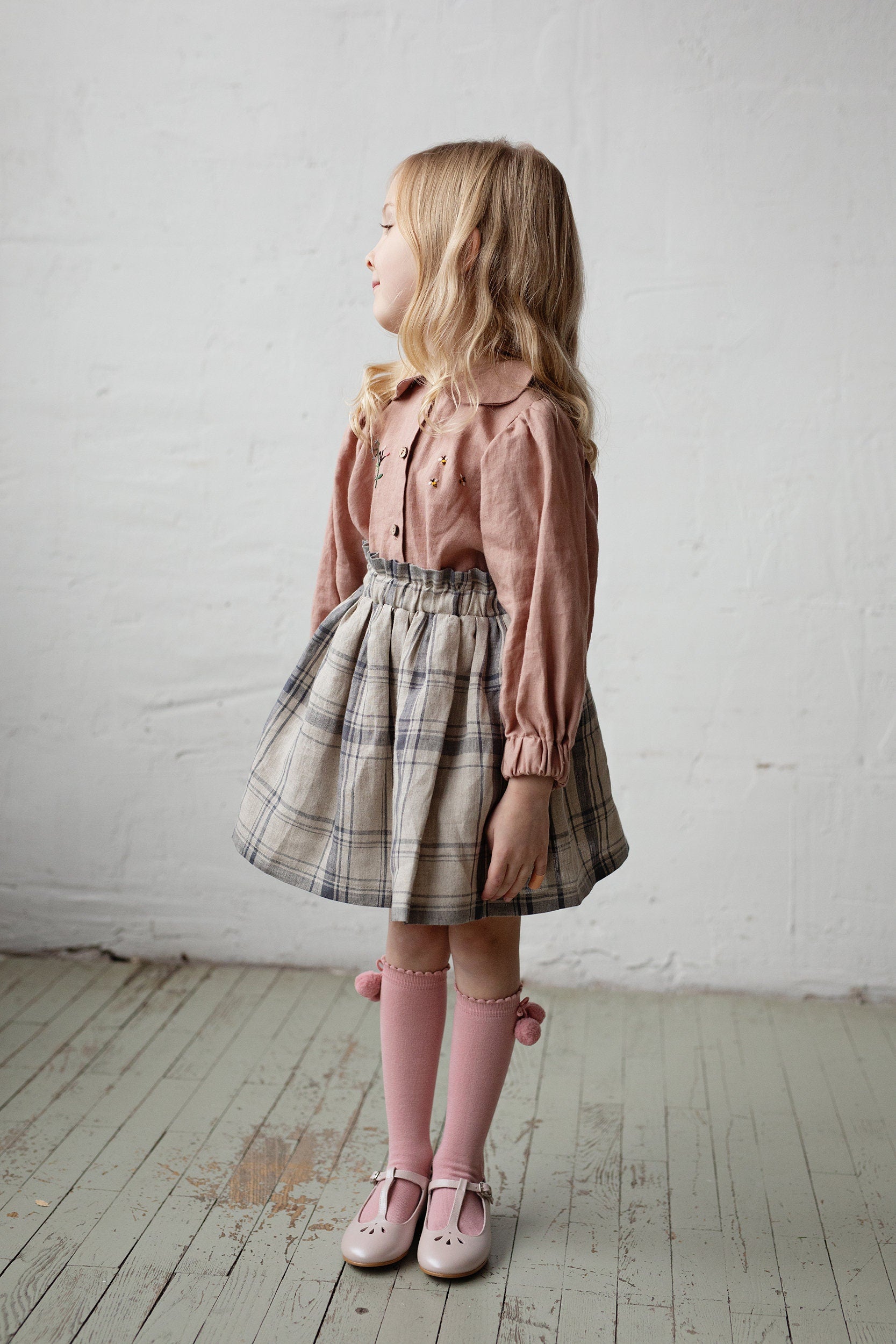 Cottage Plaid Midi Linen Skirt