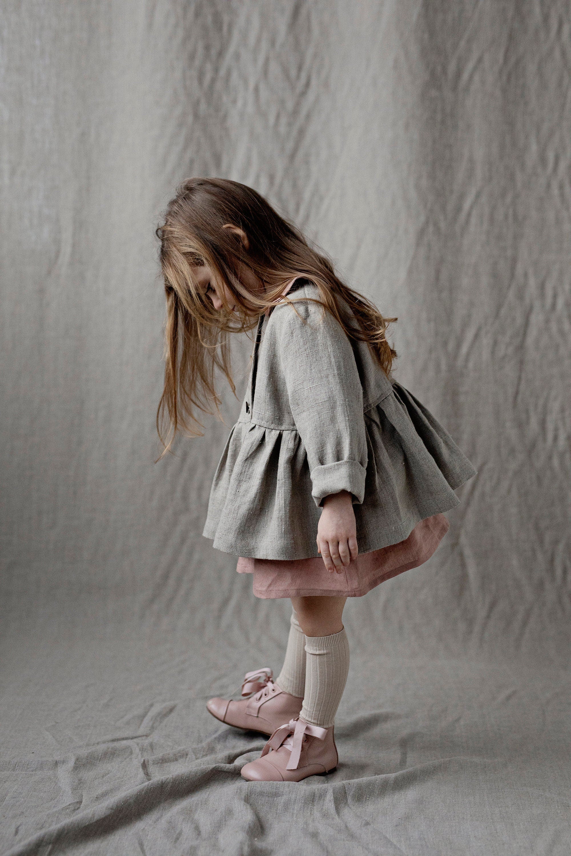Natural Ruffle Linen Jacket, Size 4-5 years, Rose &amp; Swallow embroidery