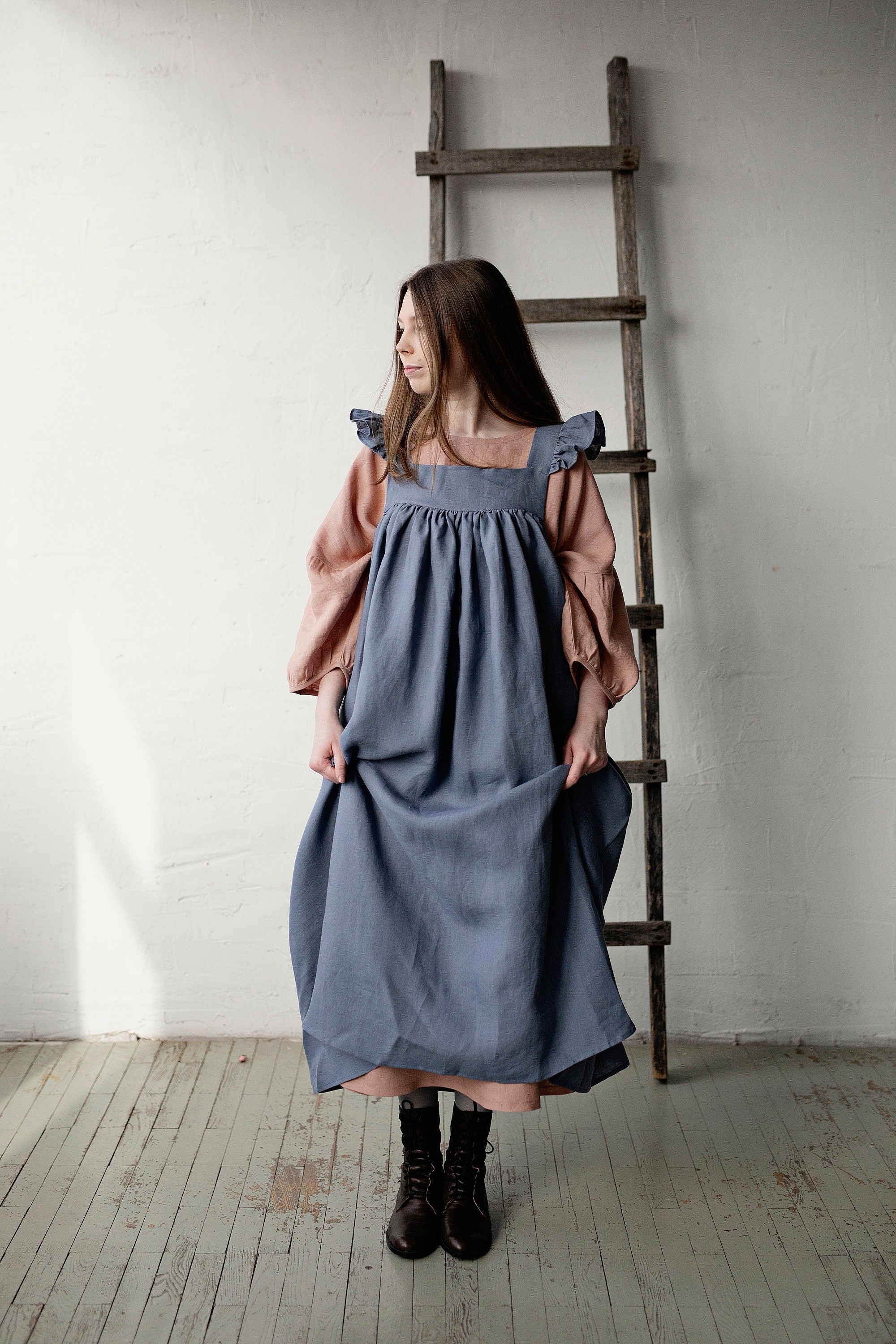 blue prairie dress Dusty Blue Prairie Linen Dress – allthebeautifullinen