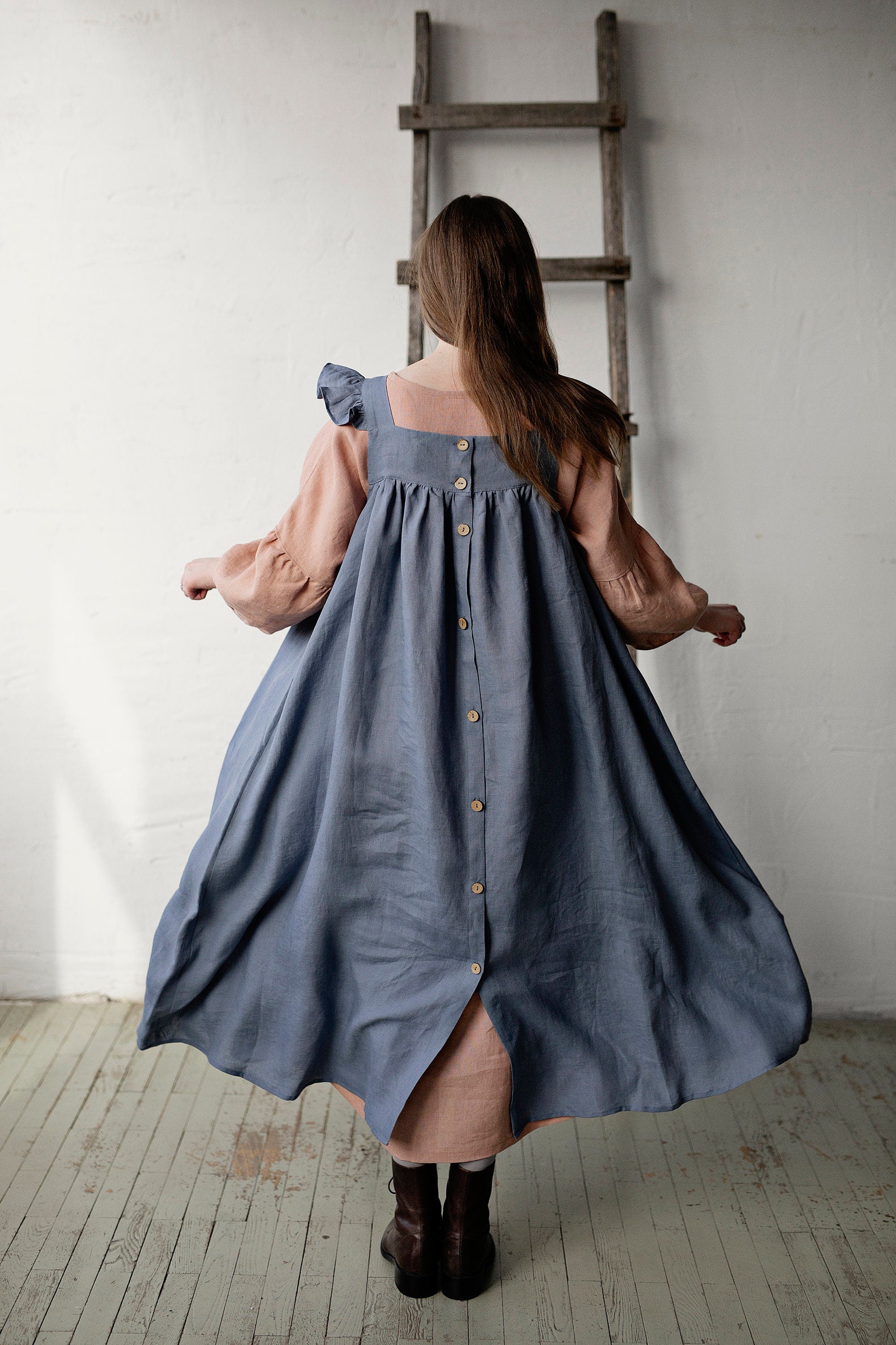 Dusty Blue Prairie Linen Dress – allthebeautifullinen