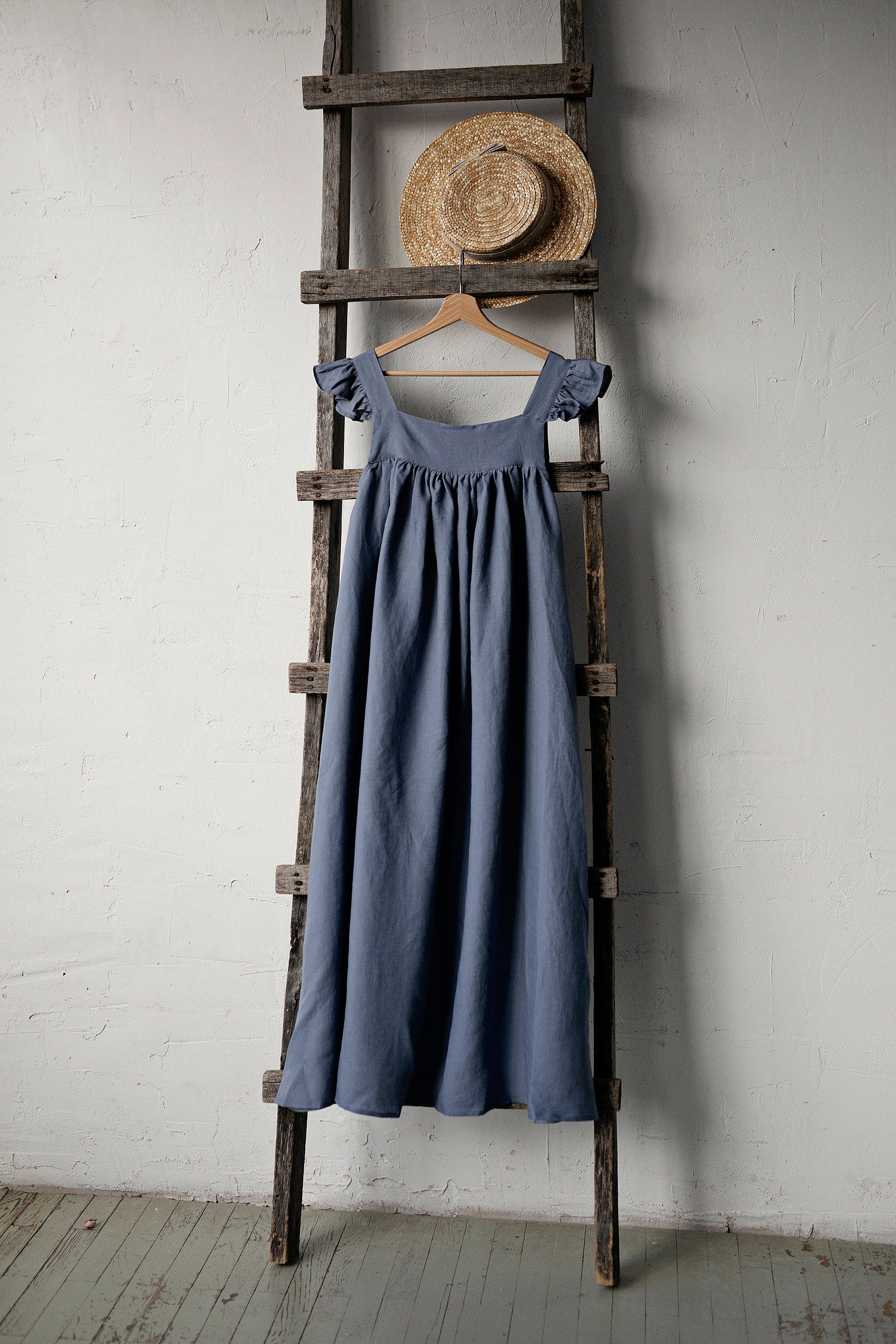 Dusty Blue Prairie Linen Dress