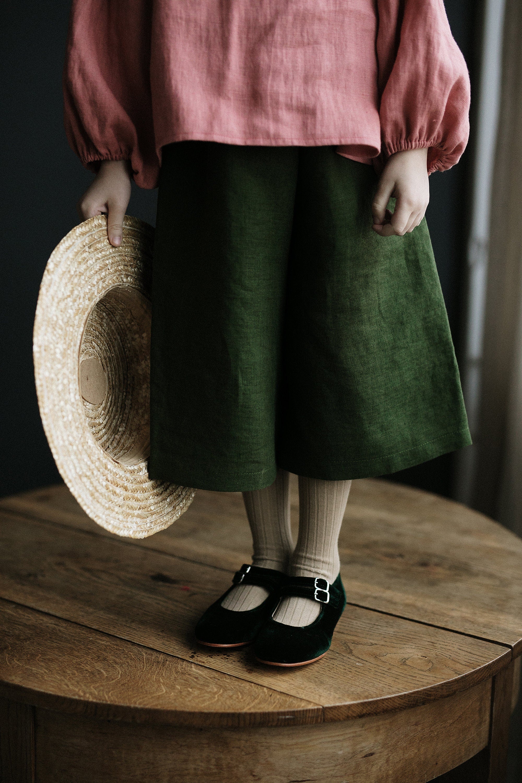 Forest Green Short Linen Culottes