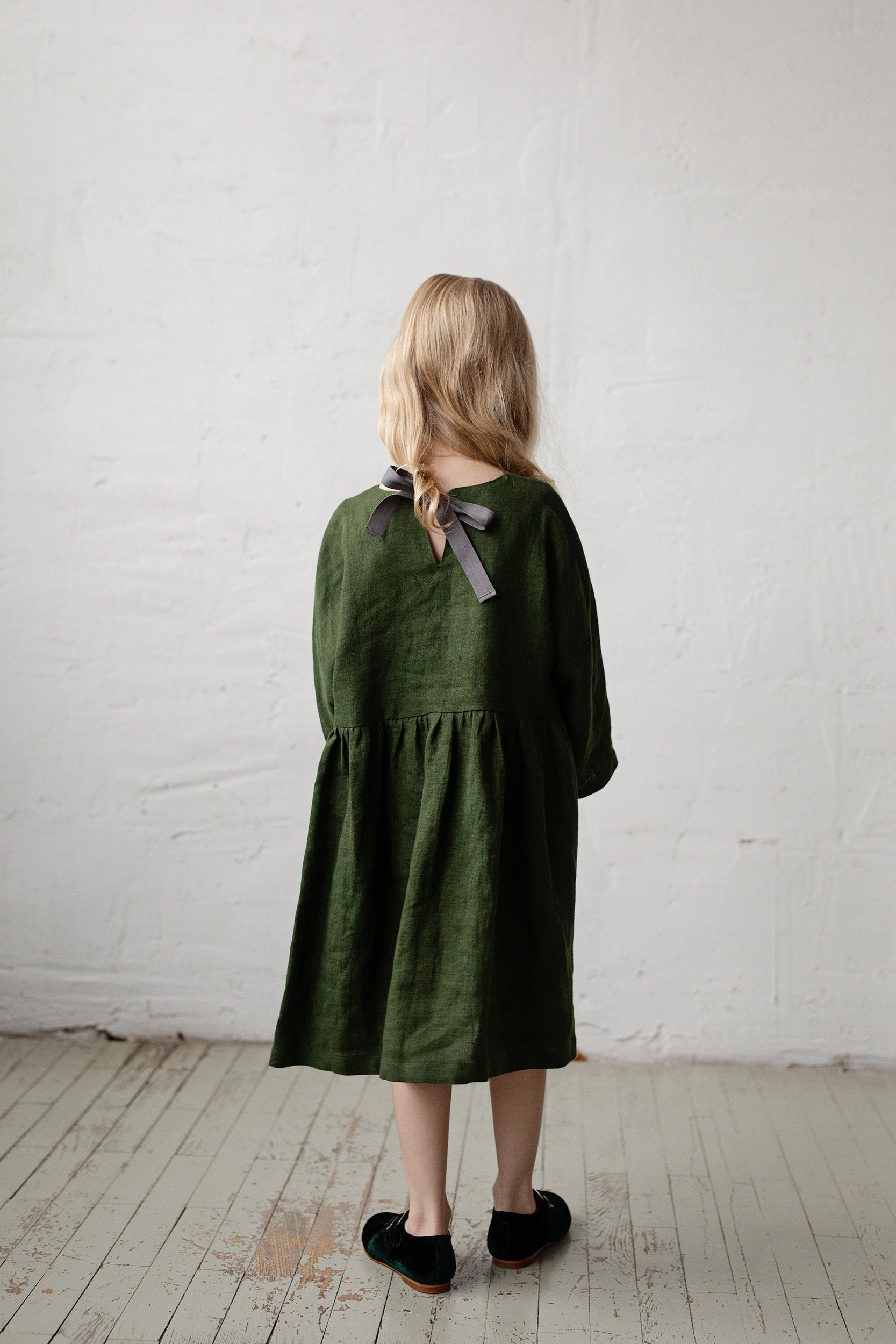 Forest Green Tea Linen Dress