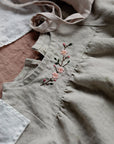 Natural Short  Linen Tunic, Size 1-2 years, Cherry blossom embroidery