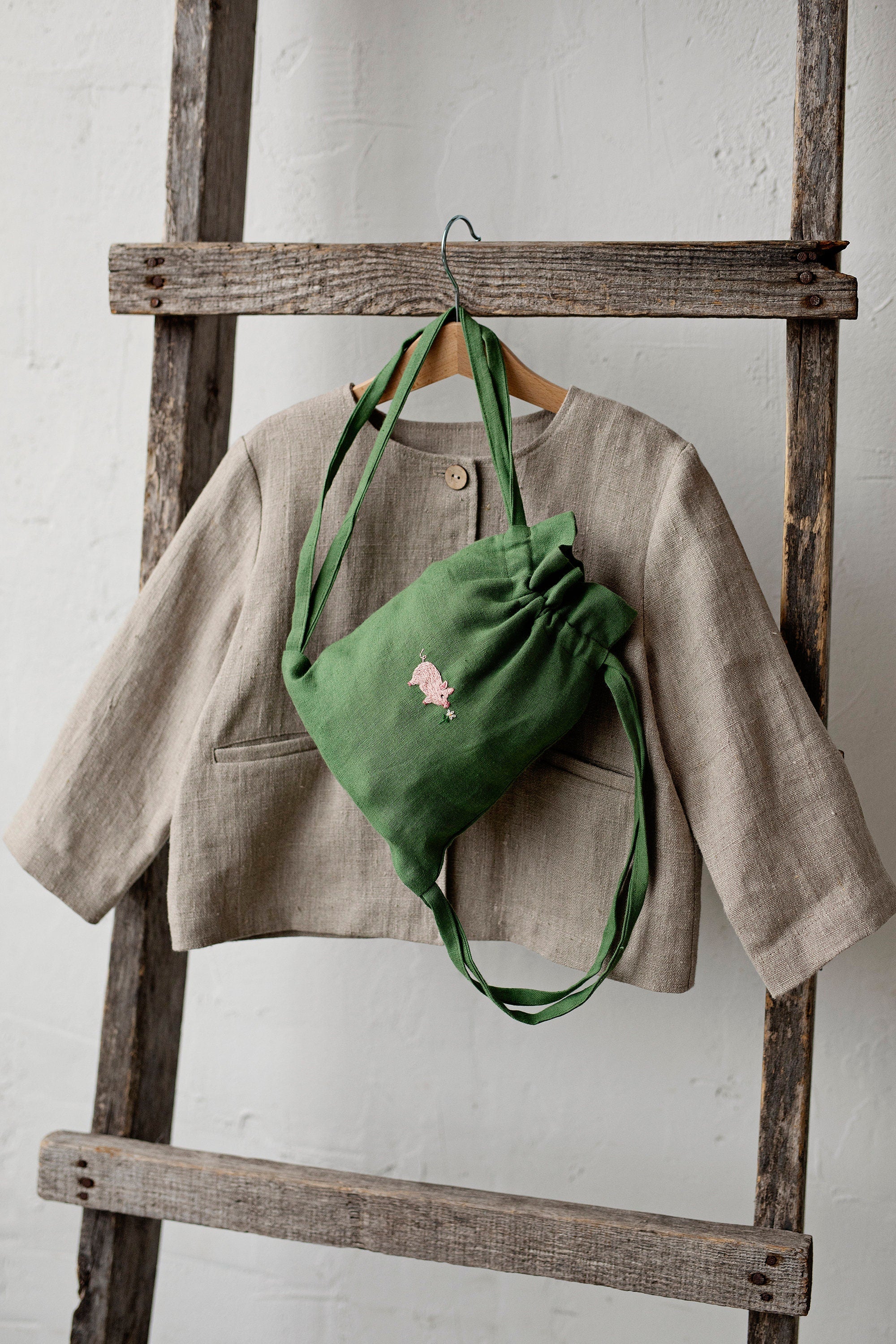 Pig and Flower Linen Backpack