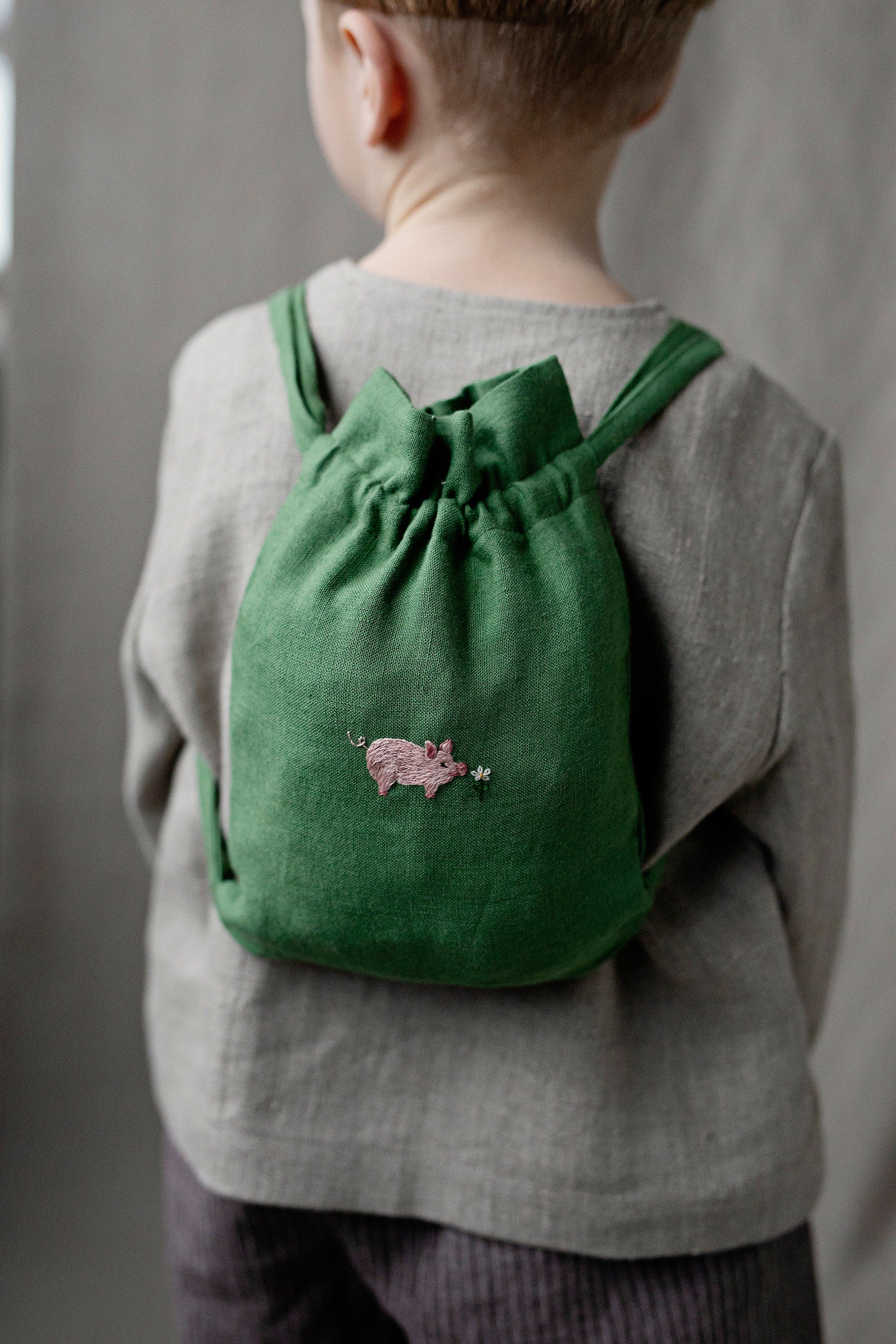 Pig and Flower Linen Backpack