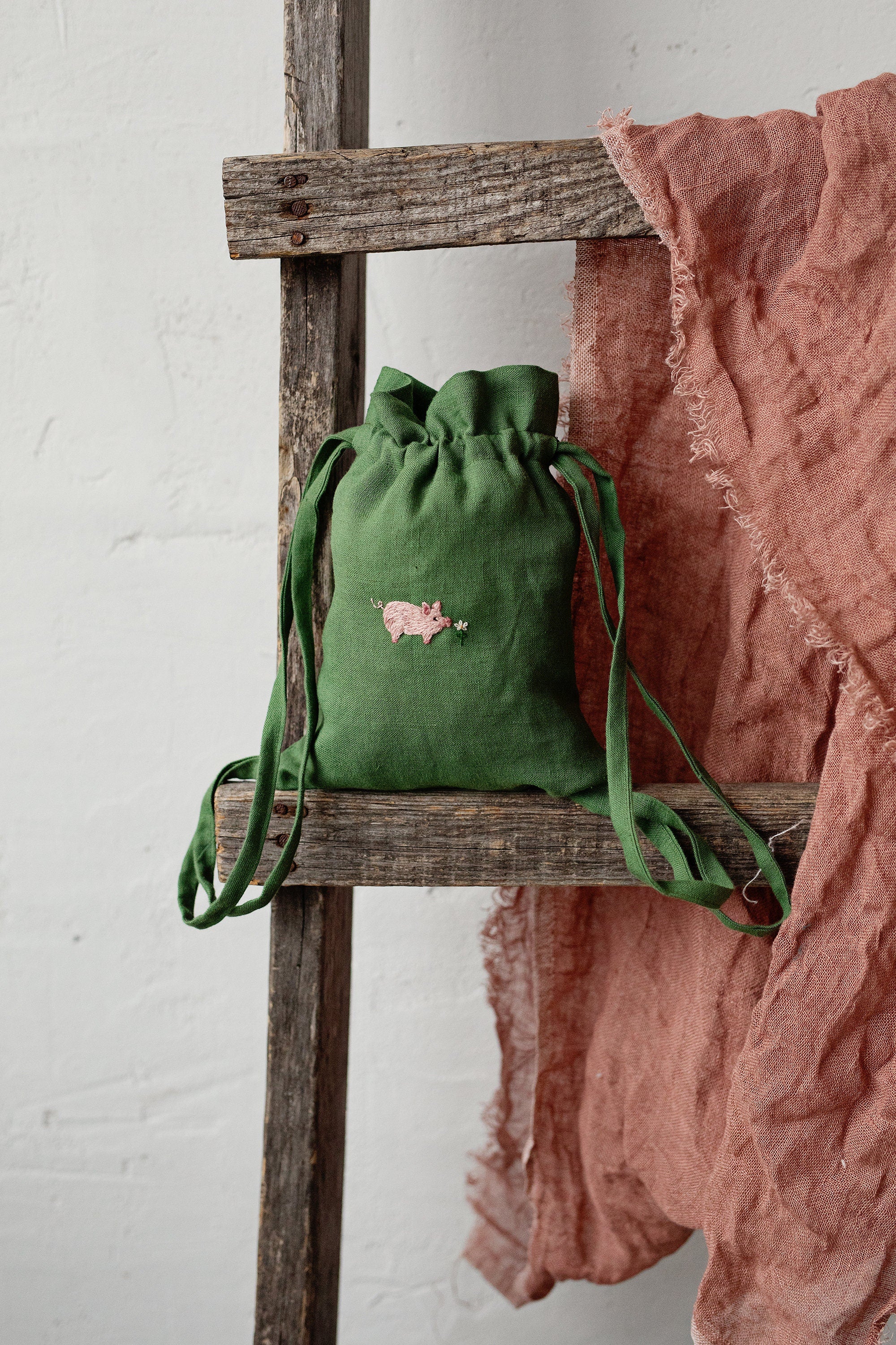 Pig and Flower Linen Backpack