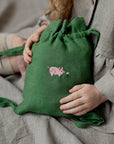 Pig and Flower Linen Backpack