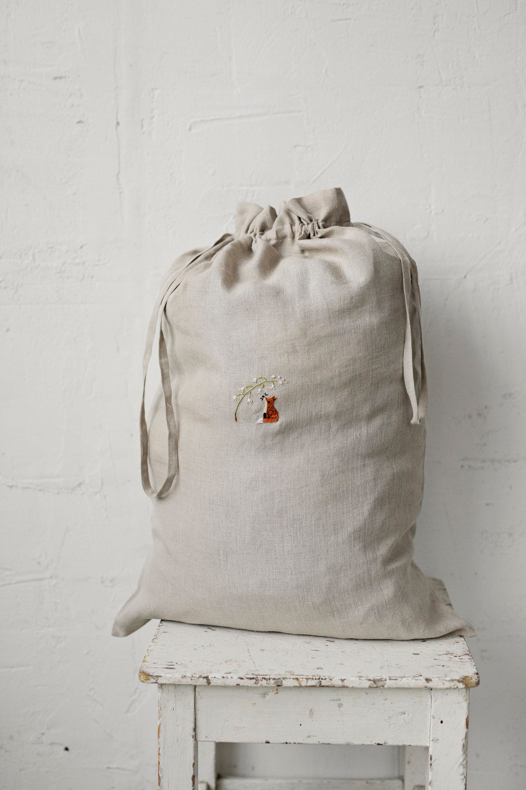 Fox and Lily of the Valley Pouch Linen Bag