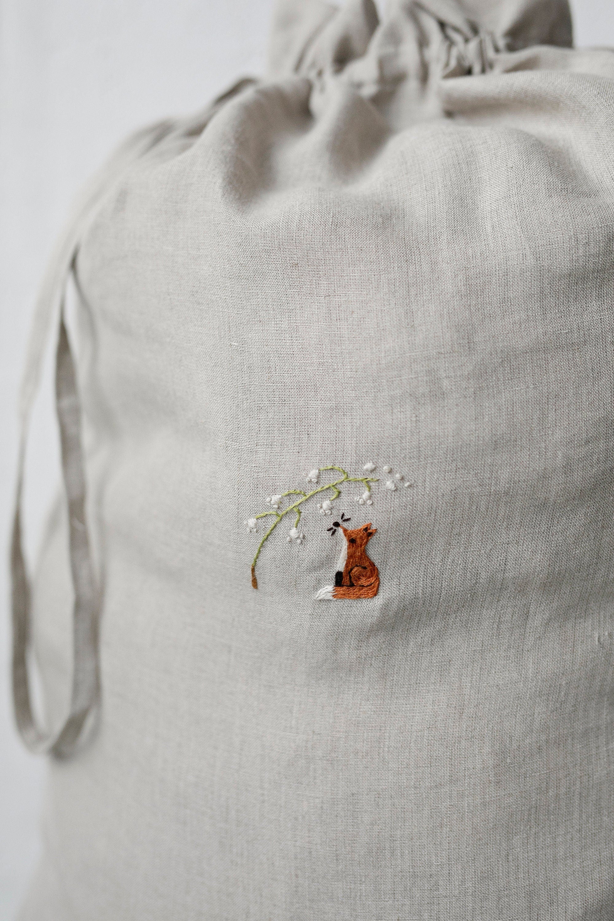 Fox and Lily of the Valley Pouch Linen Bag