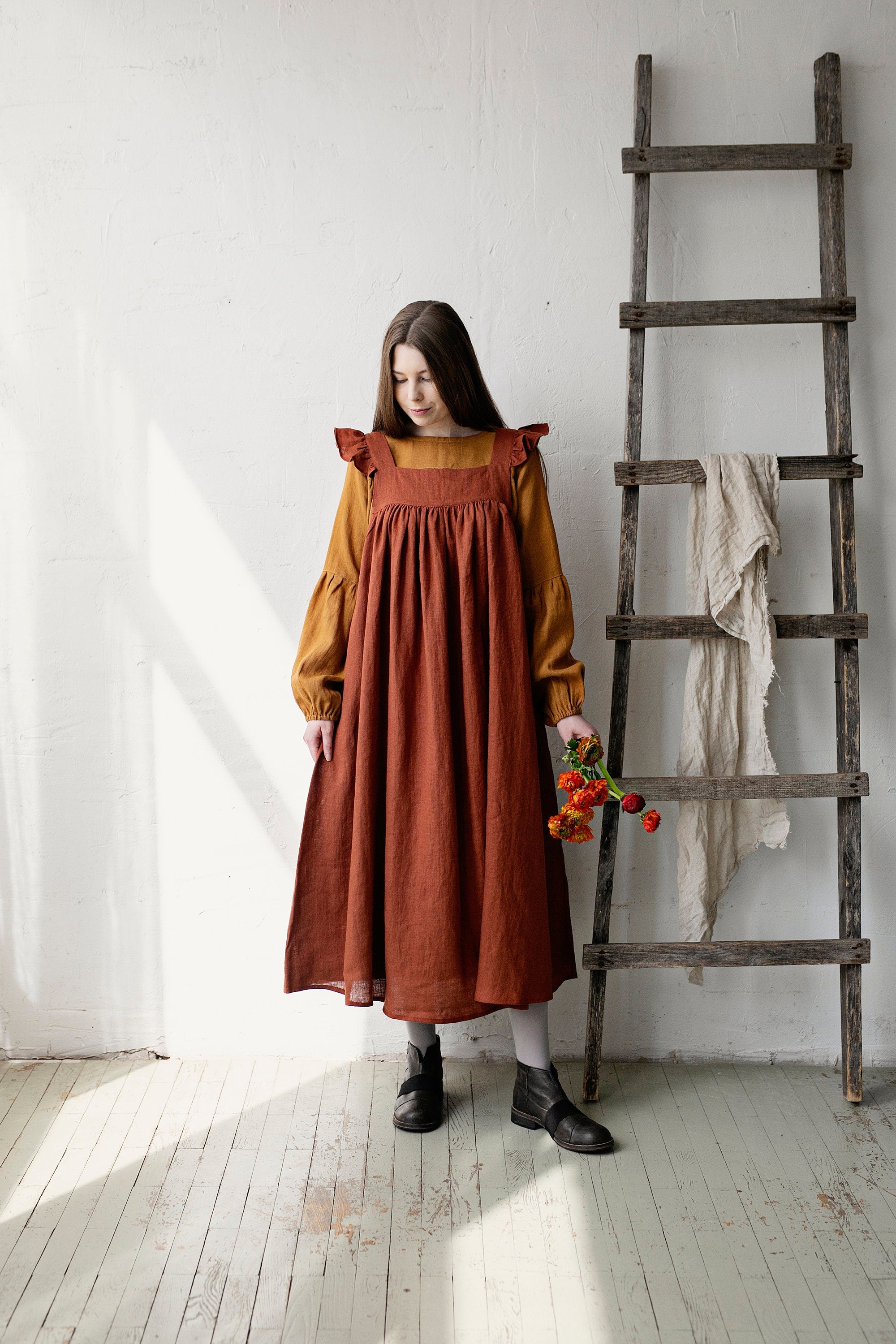 Rust Prairie Linen Dress allthebeautifullinen Rust Prairie Linen Dress allthebeautifullinen
