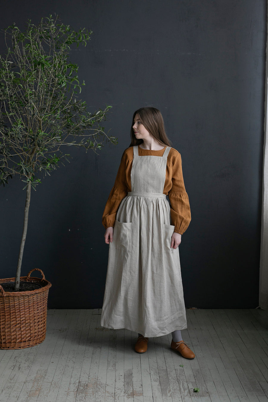 Natural Long Cross Back Pinafore