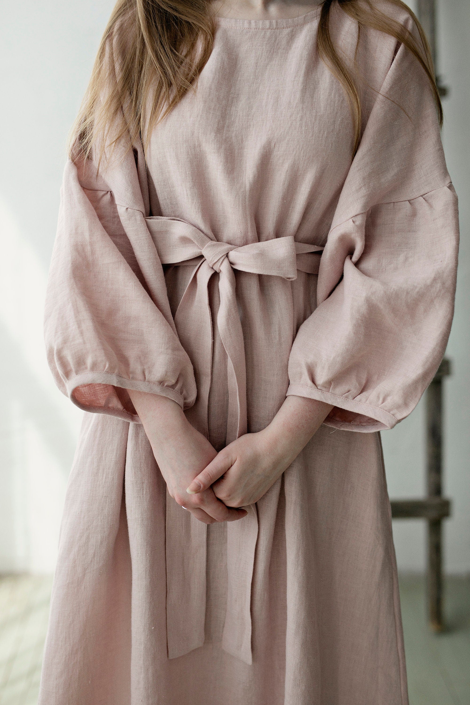 Baby Pink Kimono Linen Dress