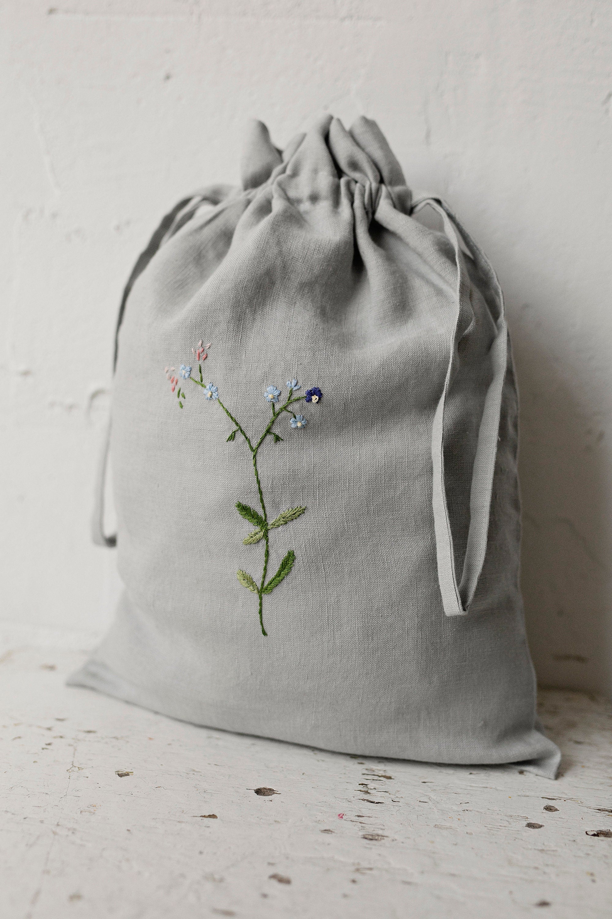 Forget Me Not Pouch Linen Bag