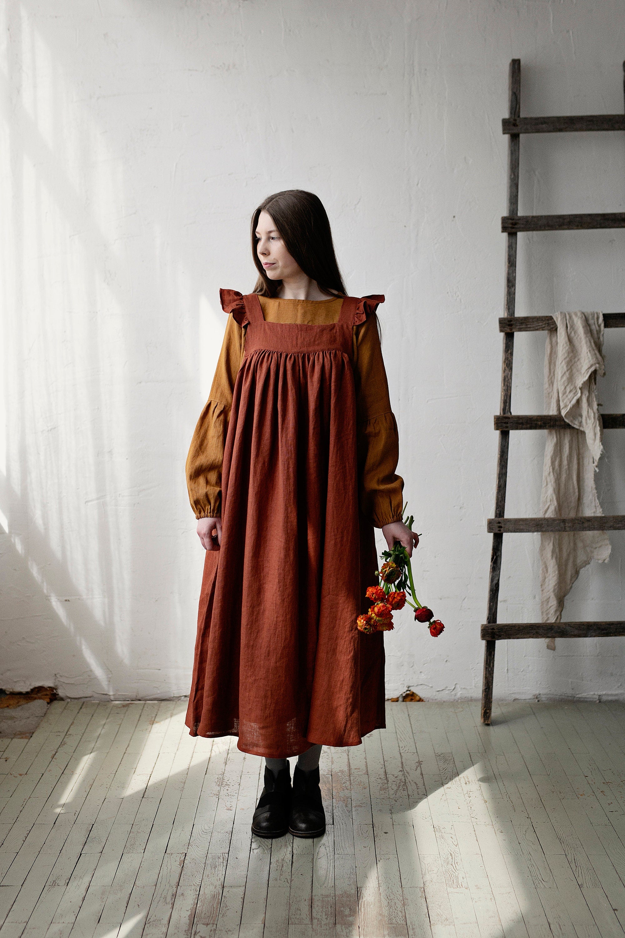 Rust Prairie Linen Dress – allthebeautifullinen