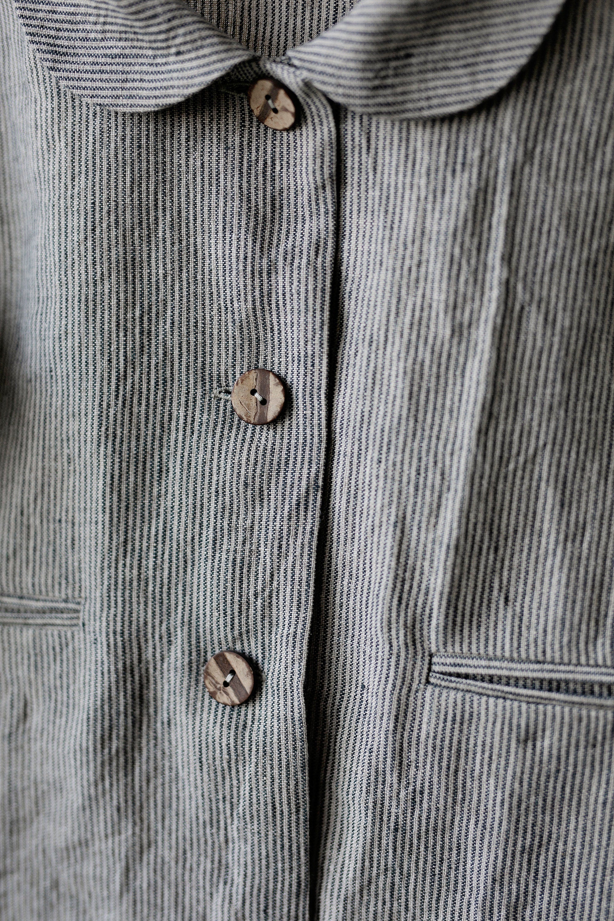 B&amp;W Stripe Peter Pan Linen Collar Linen Jacket