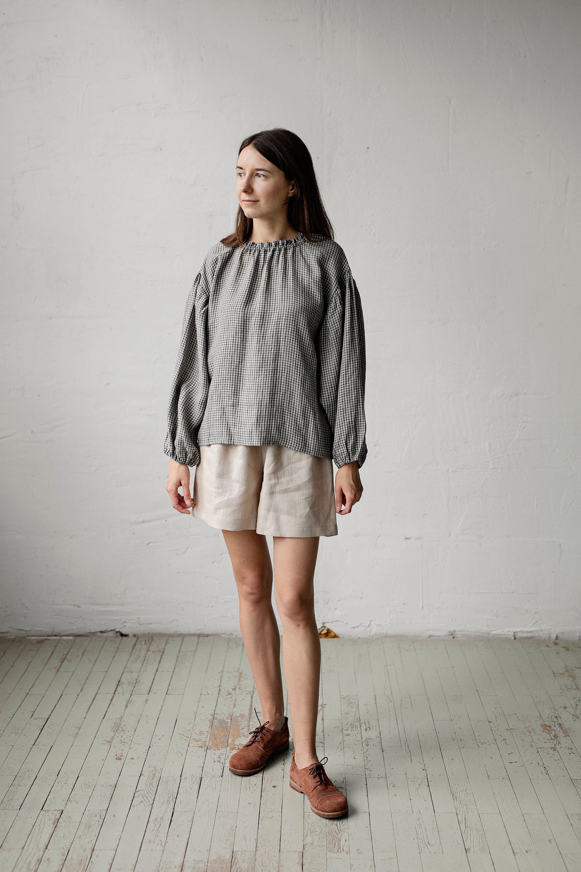 Grey Gingham Tokyo Linen Blouse