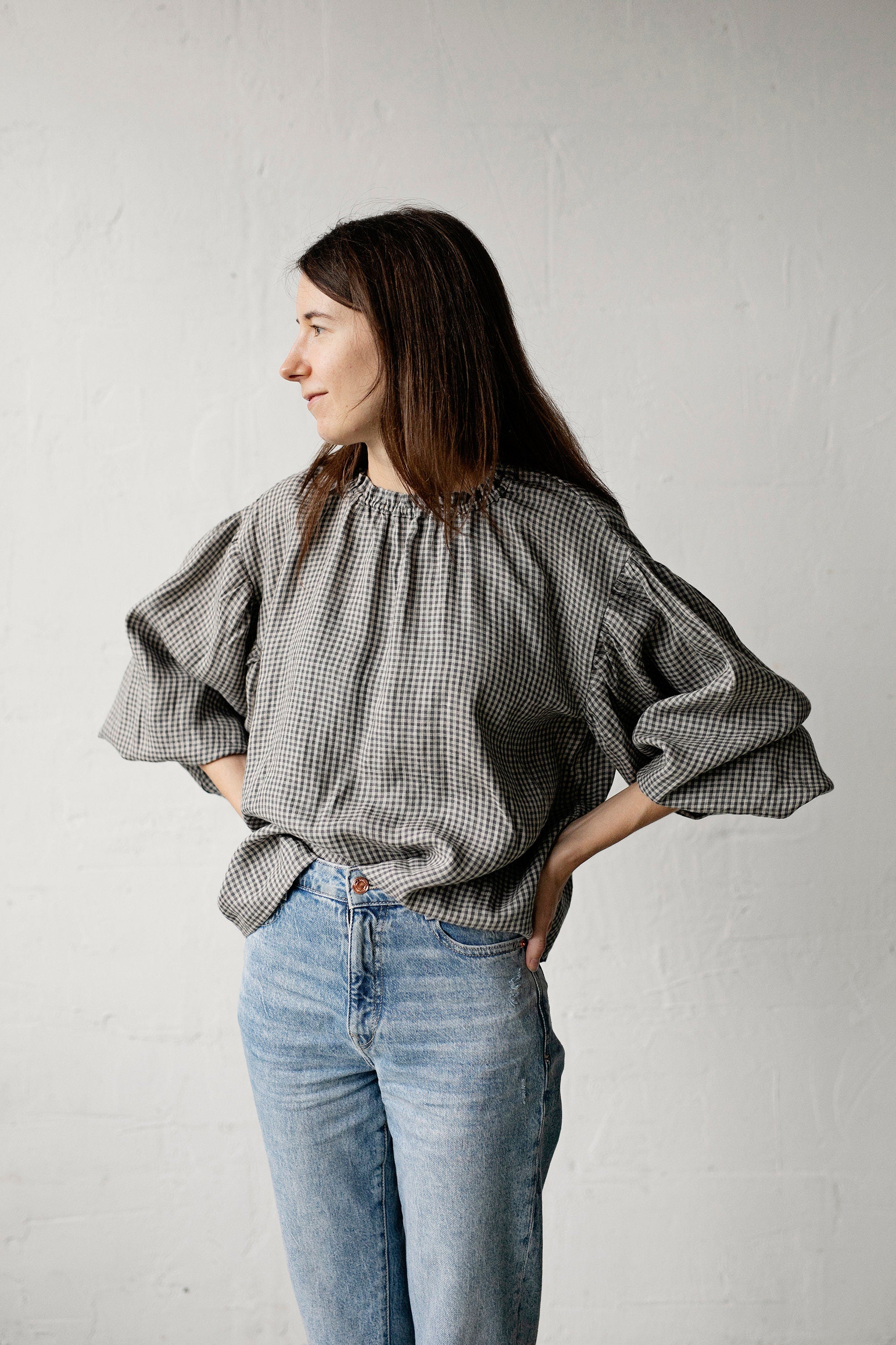 Grey Gingham Tokyo Linen Blouse