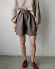 Brown Stripe Linen Shorts