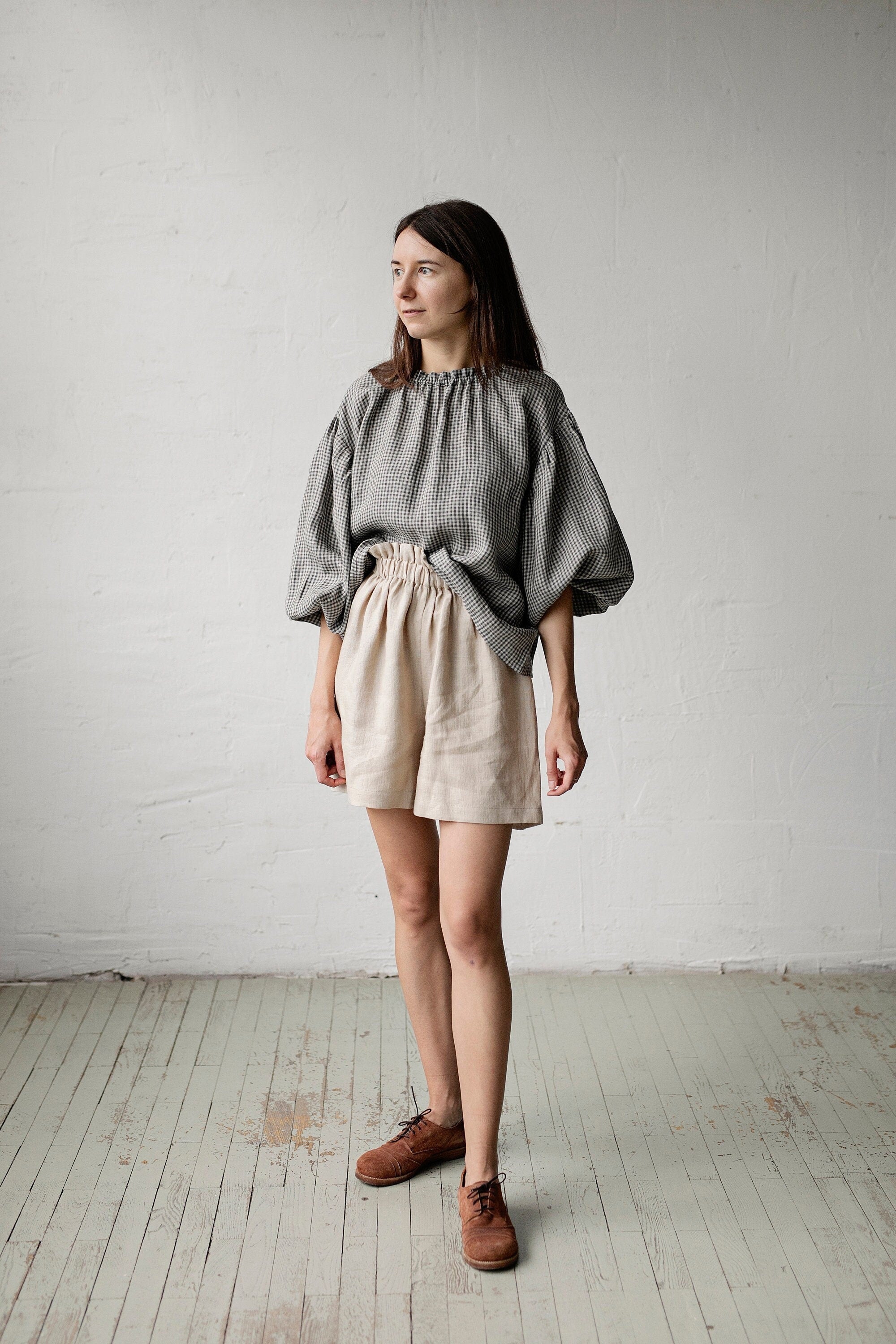 Grey Gingham Tokyo Linen Blouse