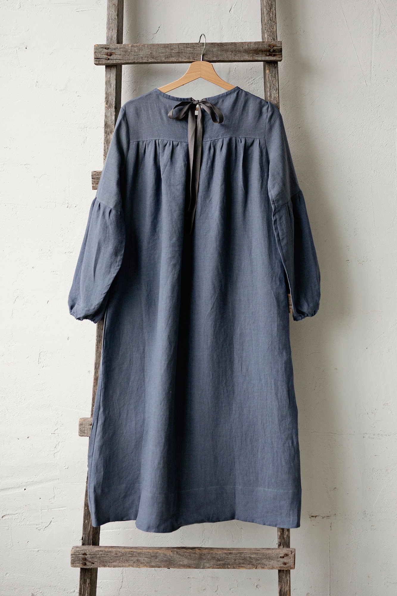 Dusty Blue Victorian Linen Dress