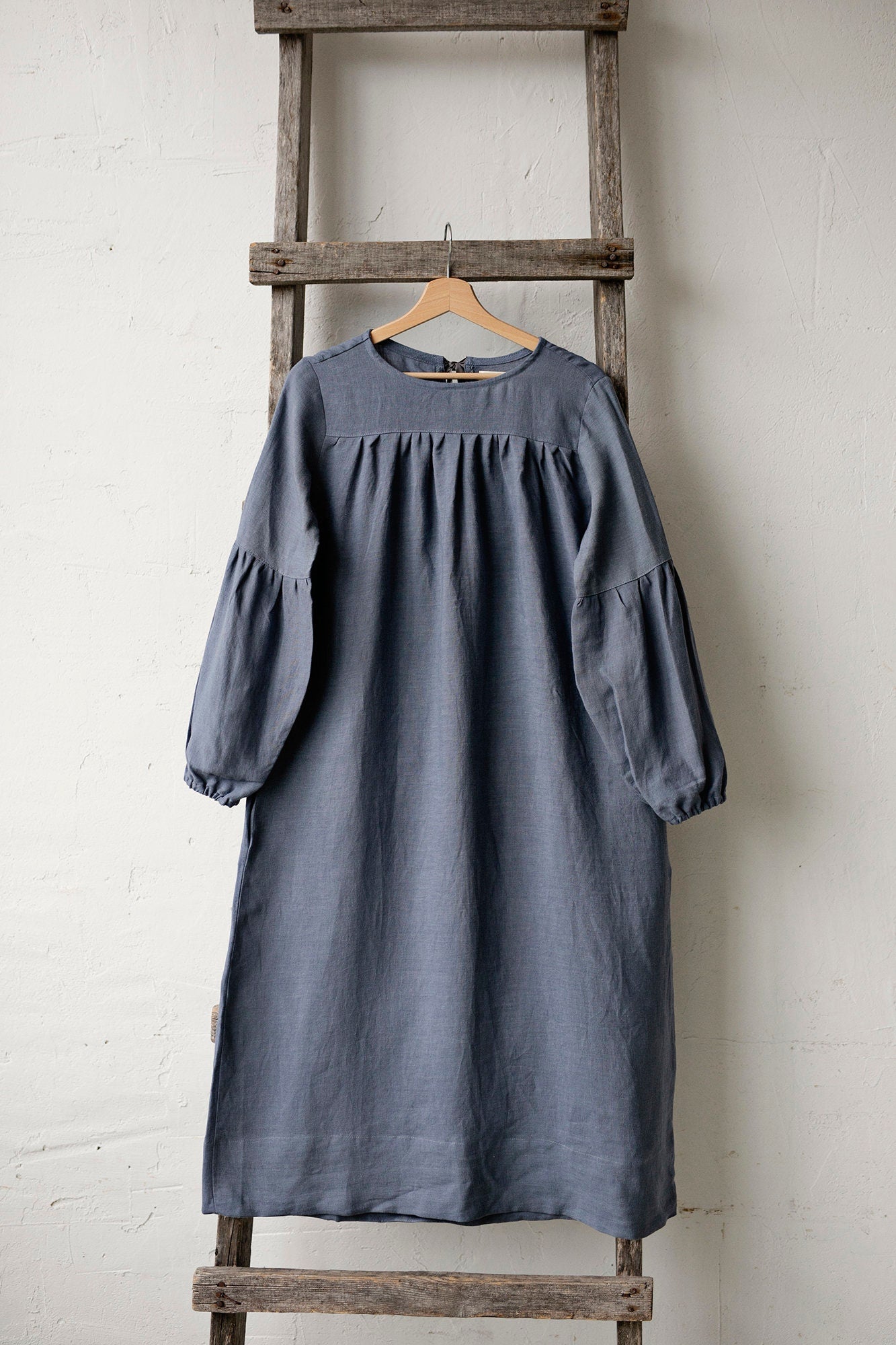 Dusty Blue Victorian Linen Dress