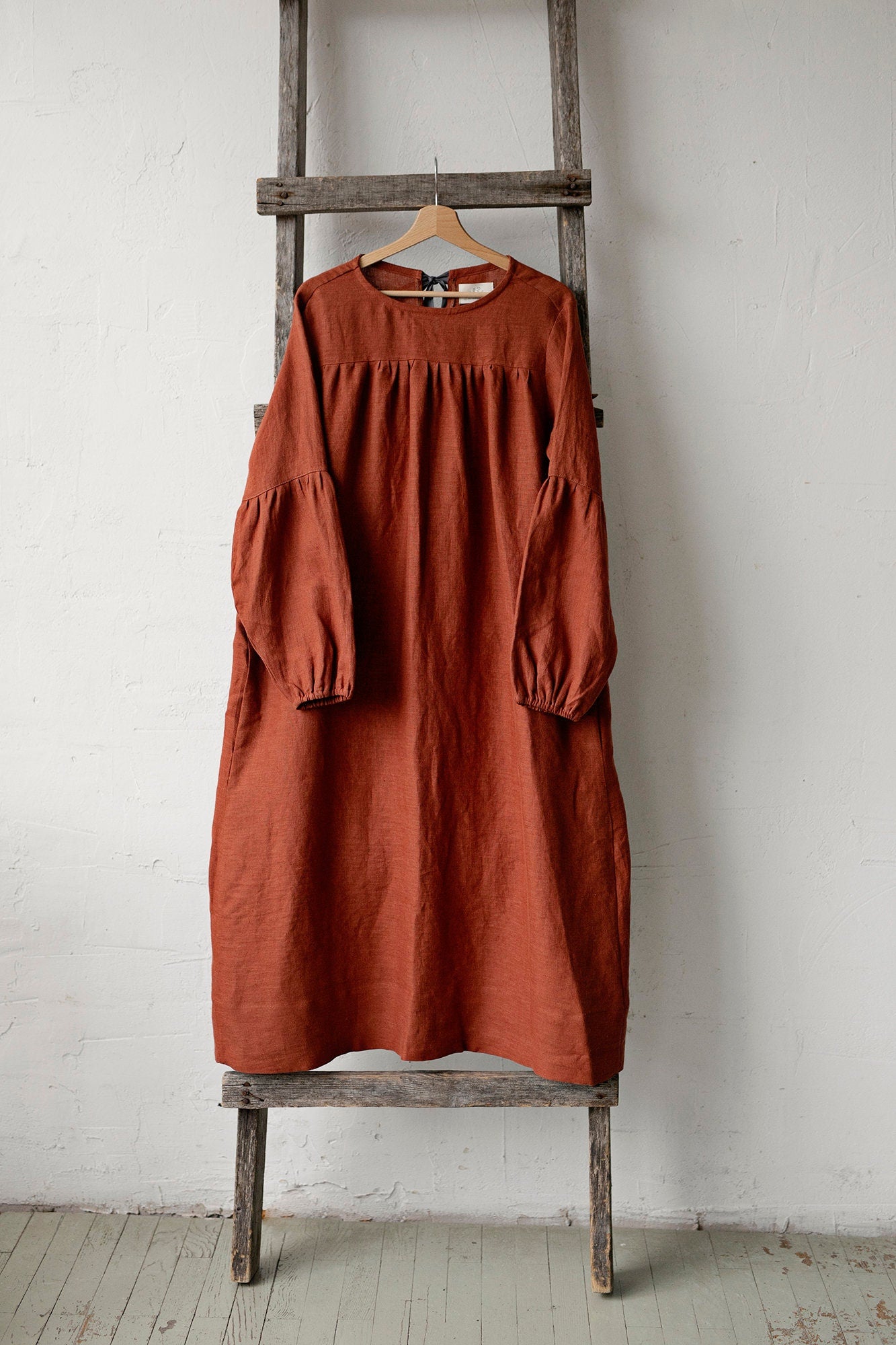 Rust Victorian Linen Dress