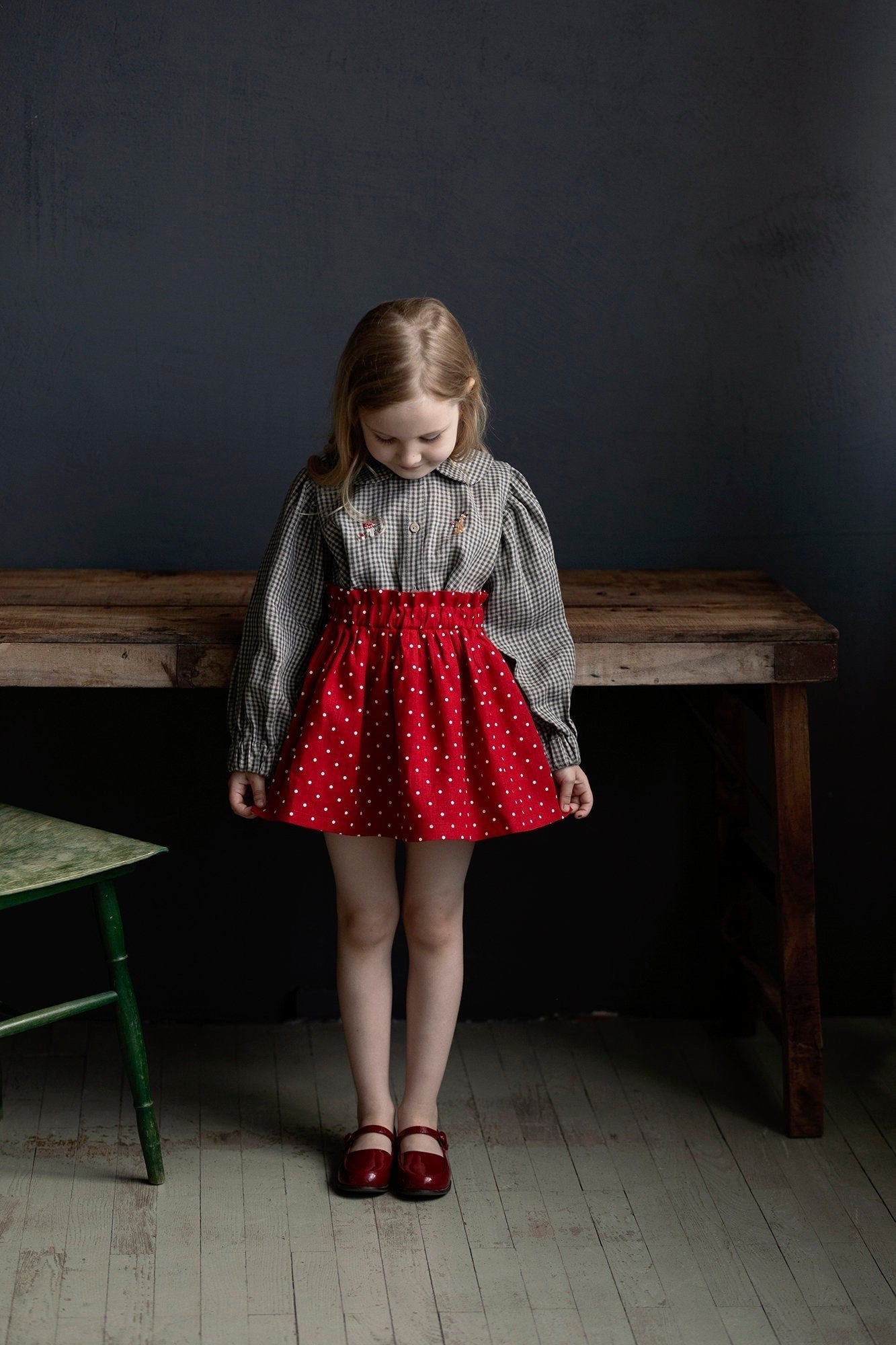 Red Polka Dot Festive Mini Linen Skirt