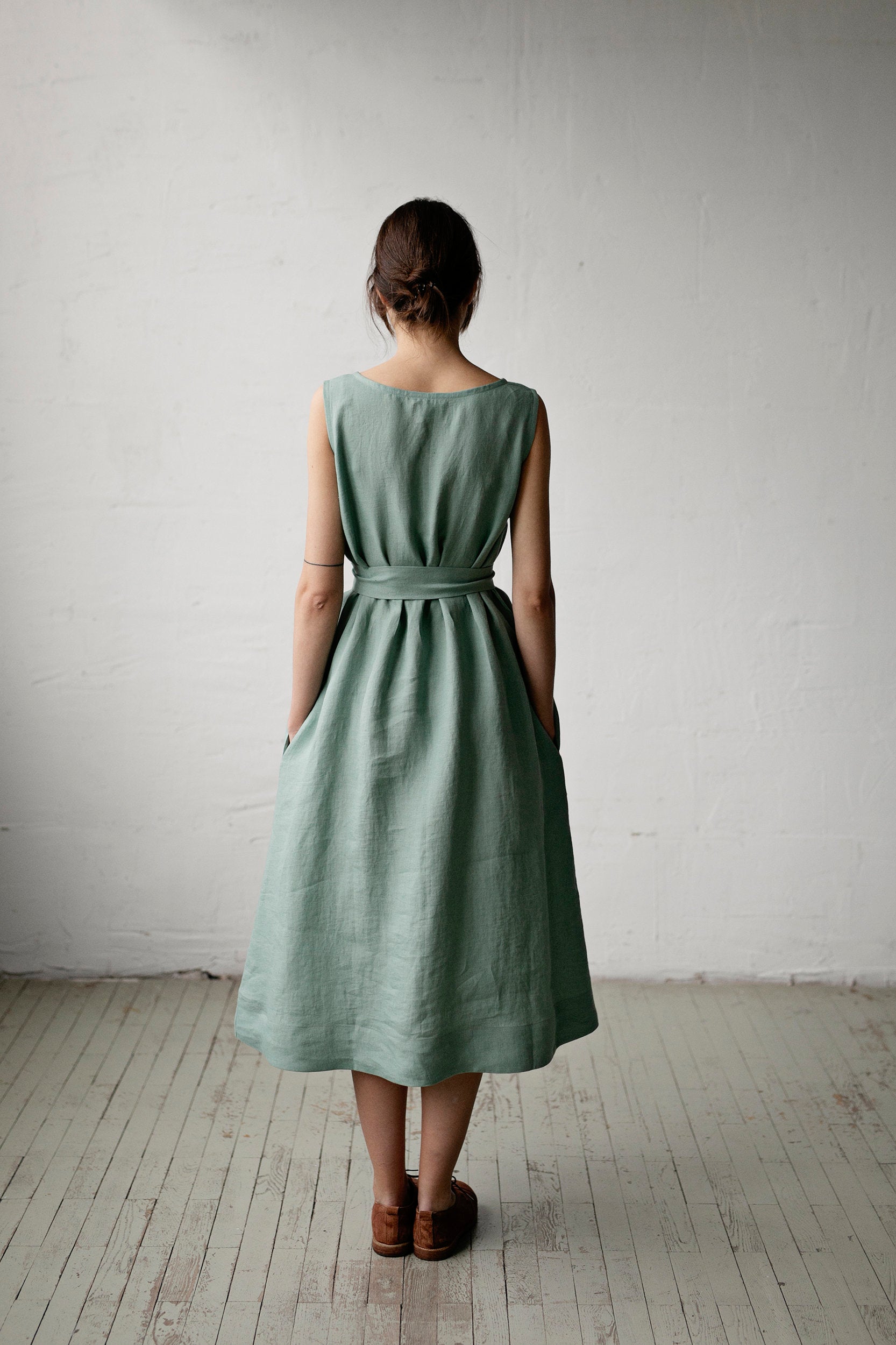 Mint Sleeveless Linen Dress