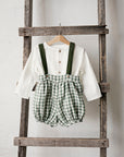 Farm & Forest Green Autumn Linen Shorts with Suspenders