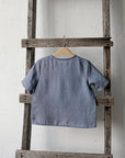Dusty Blue Short Sleeve Button Linen Shirt