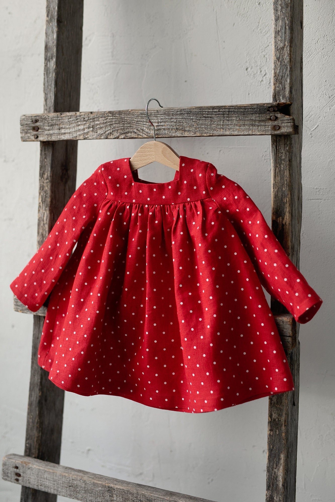 Red Polka Dot Festive Classic Linen Dress