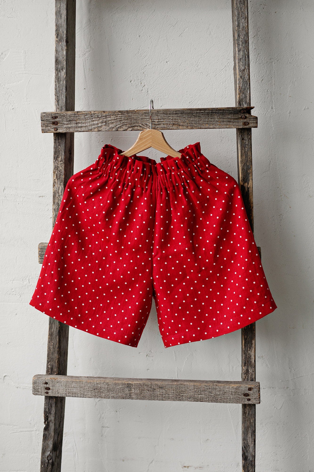 Red Polka Dot Festive Linen Shorts