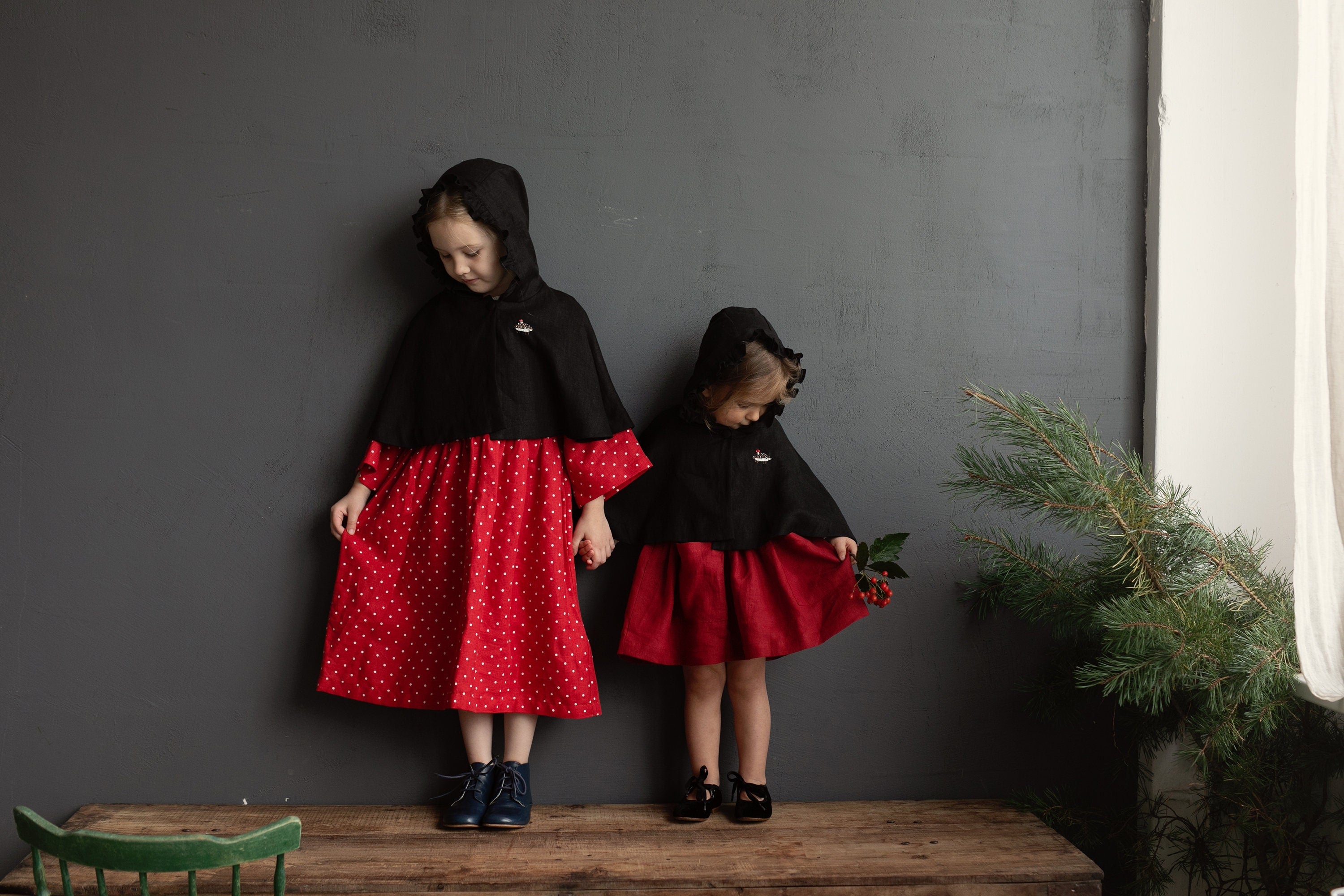 Black Little Red Riding Hood Linen Cape
