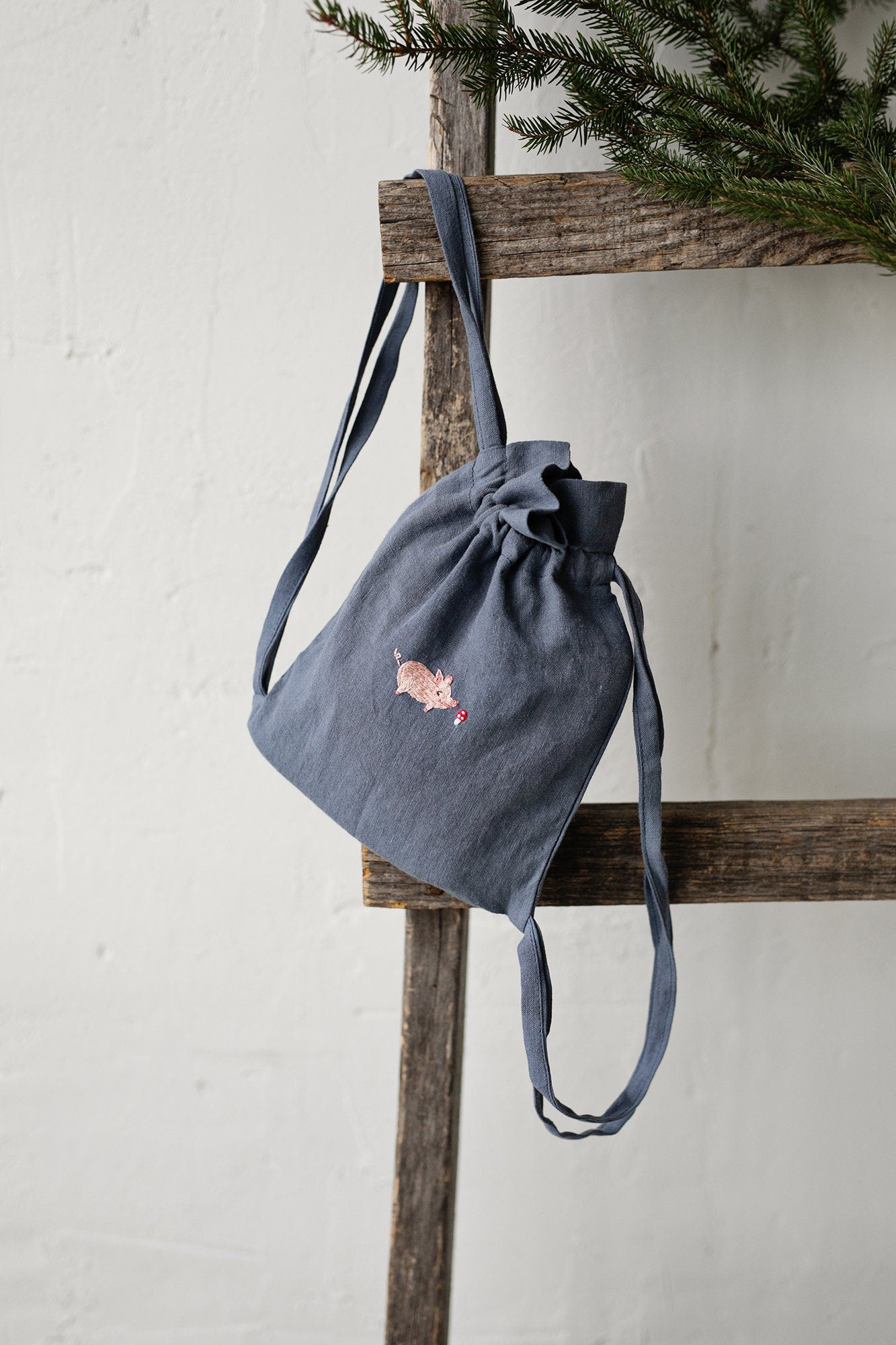 Pig &amp; Mushroom Linen Backpack