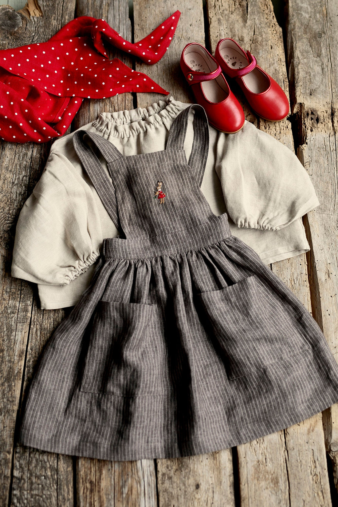 Brown Stripe Cross Back Pinafore