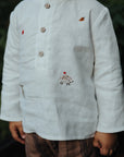 White Forest Long Sleeve Button Linen Shirt