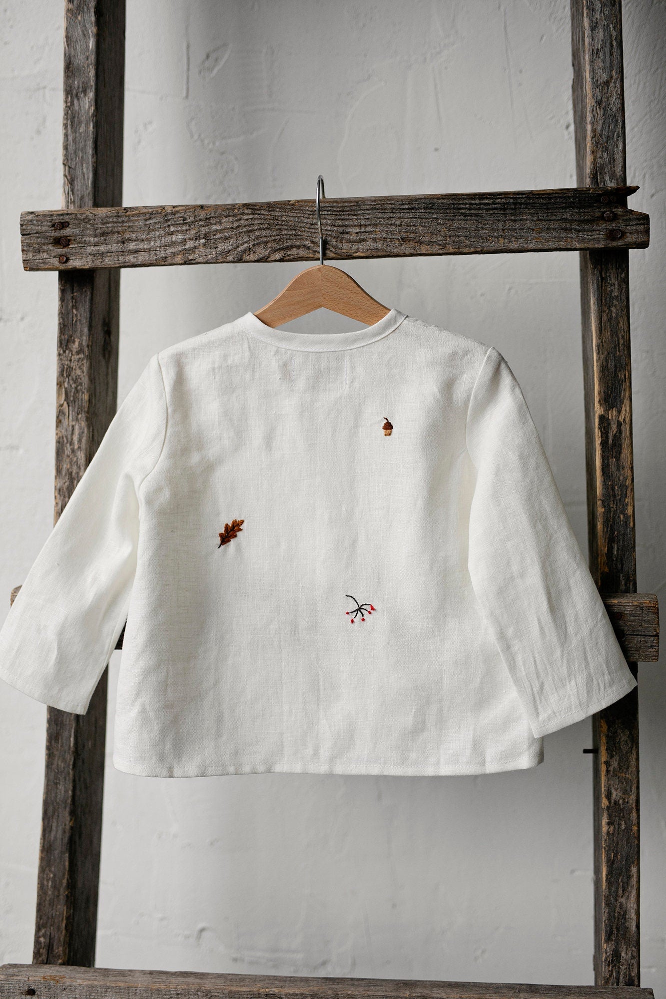 White Forest Long Sleeve Button Linen Shirt