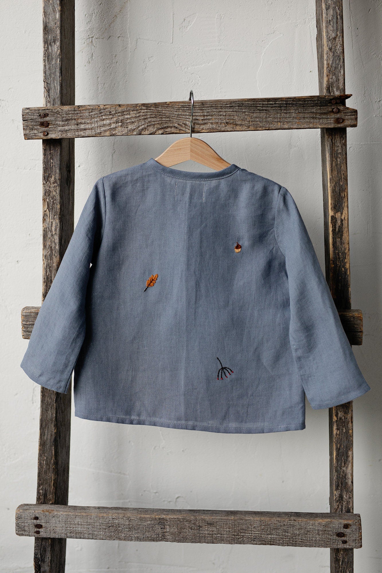 Dusty Blue Forest Long Sleeve Button Linen Shirt