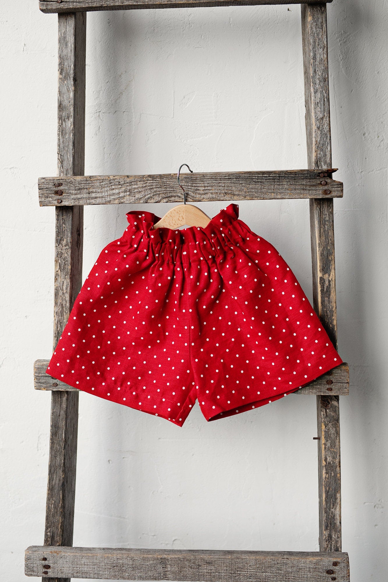 Red Polka Dot Festive Linen Shorts