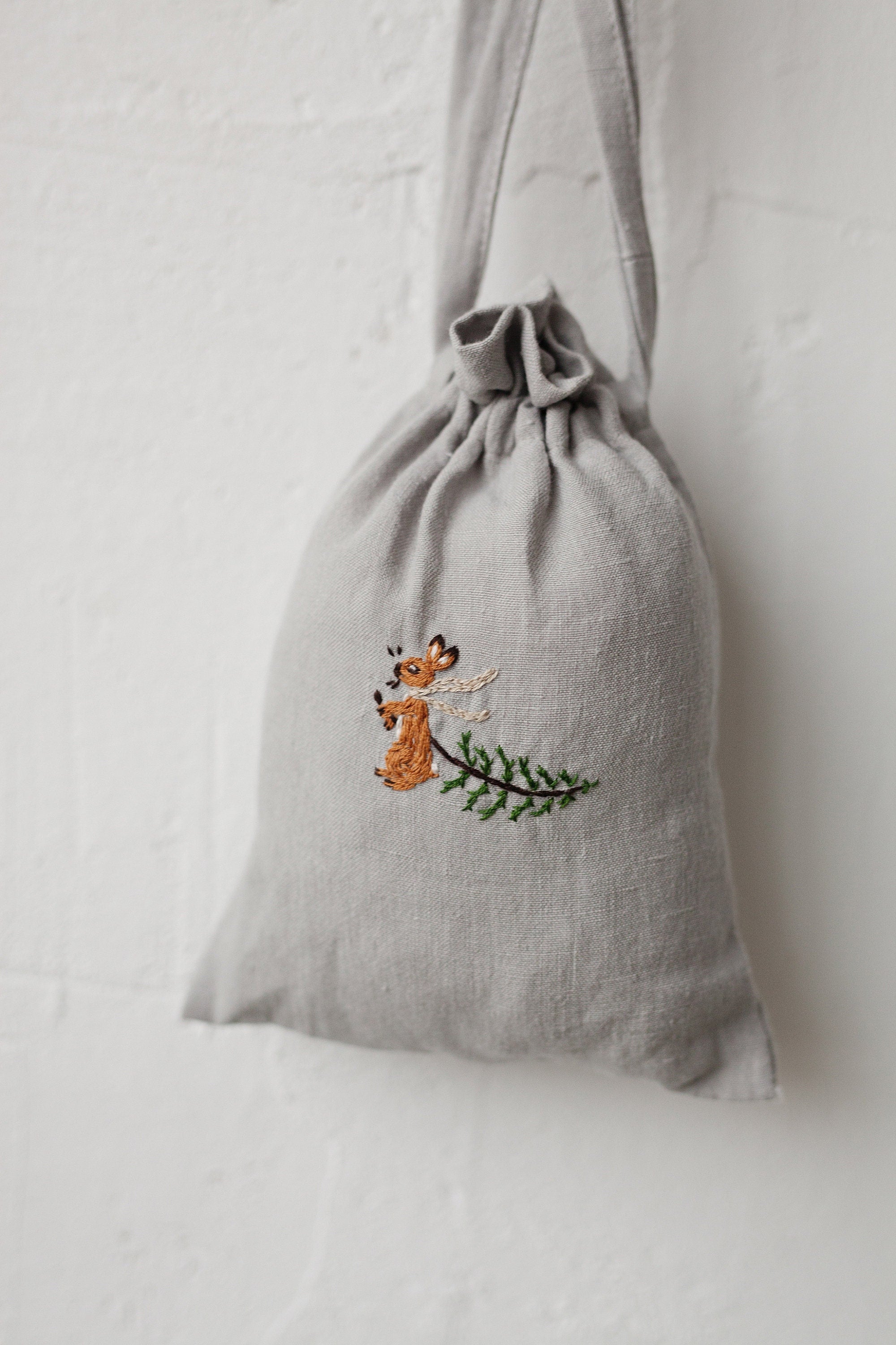 Christmas Rabbit Pouch Linen Bag