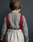 Natural & Cherry Christmas  Linen Shorts with Suspenders