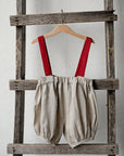 Natural & Cherry Christmas  Linen Shorts with Suspenders