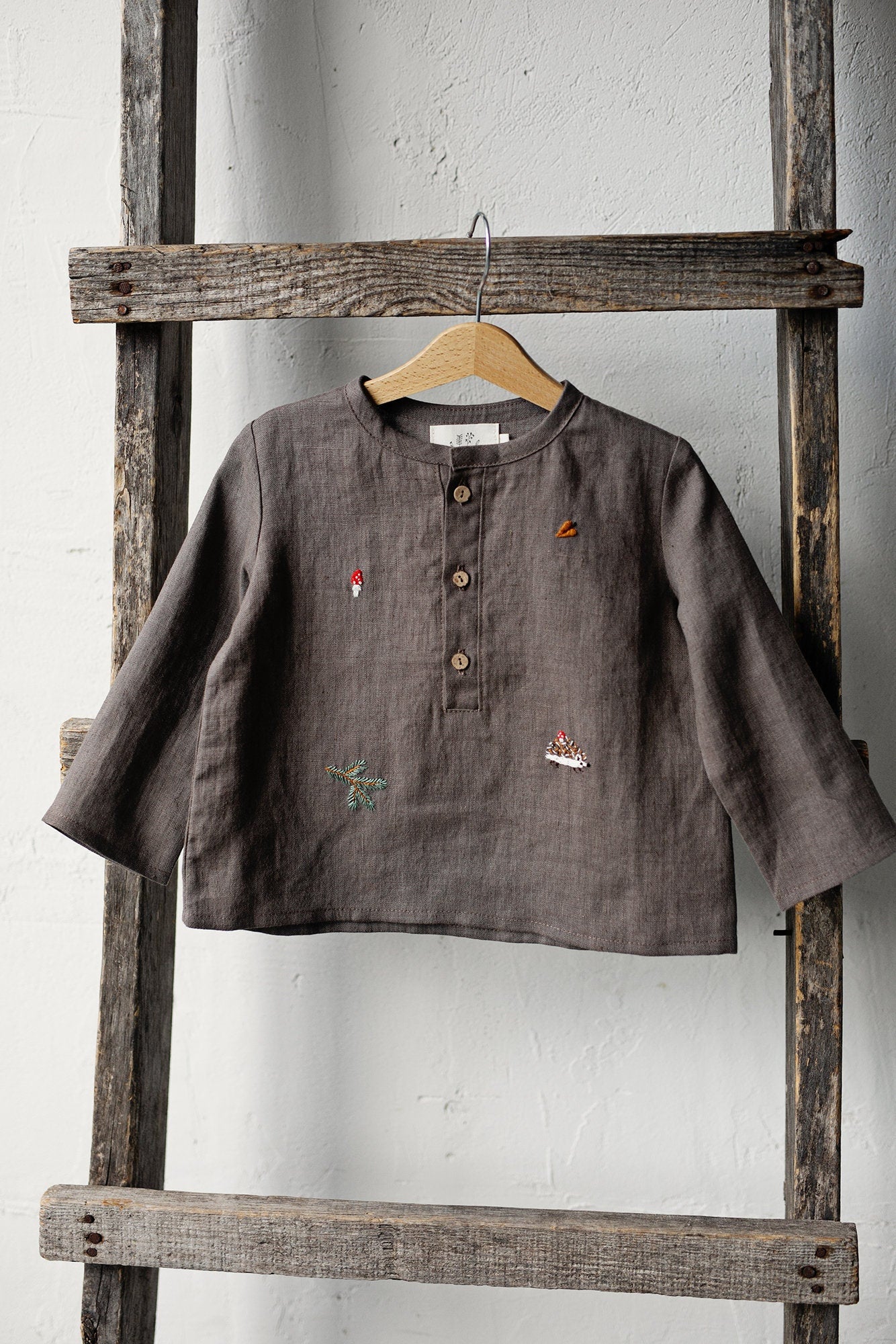 Cacao Forest Long Sleeve Button Linen Shirt
