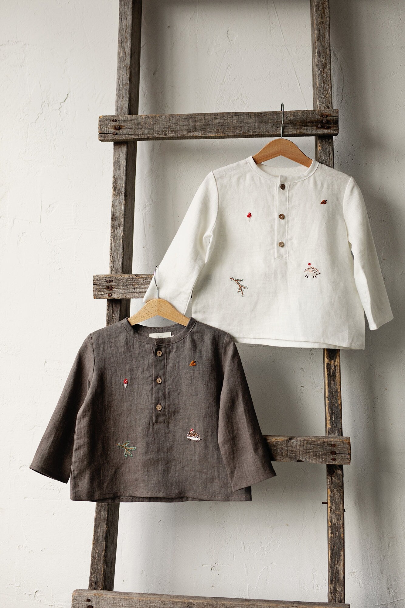 Cacao Forest Long Sleeve Button Linen Shirt