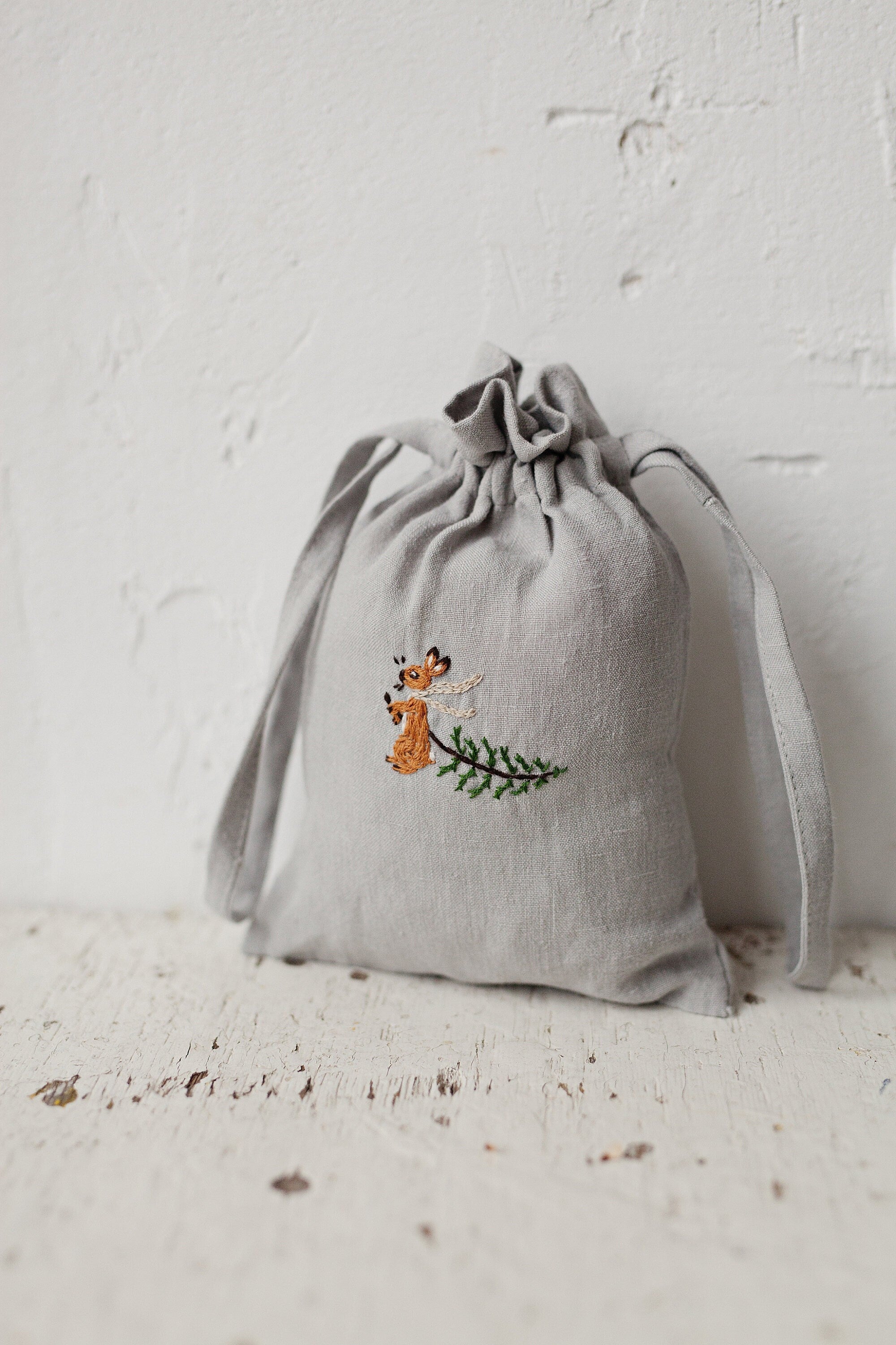 Christmas Rabbit Pouch Linen Bag