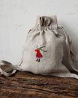 Christmas Rabbit Girl Pouch Linen Bag